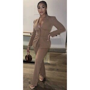 Plus Size 3X Taupe Women's  Corset Blazer and Pants Suit Set